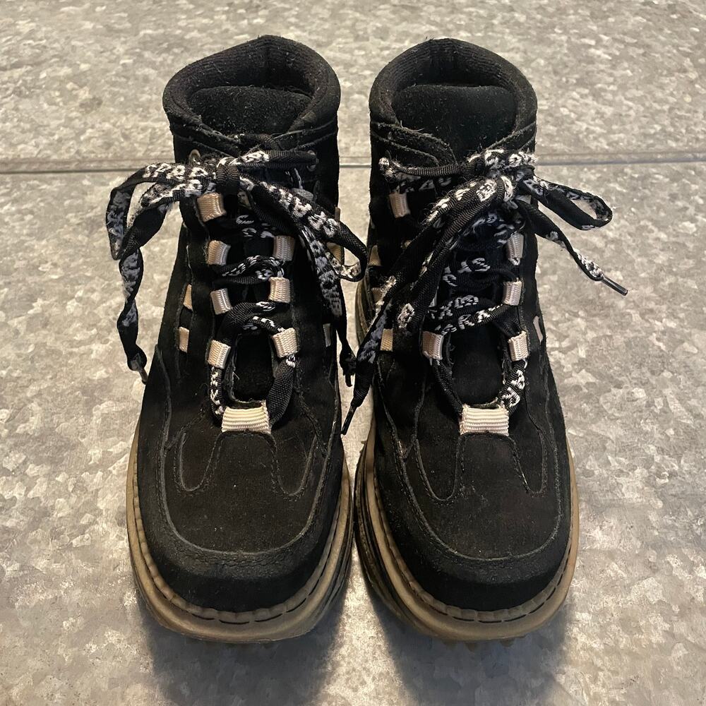 Vintage 90s SPARX Mega Platform Suede Sneakers Womens 8 Chunky Shoes Black Cyber - Picture 2 of 10